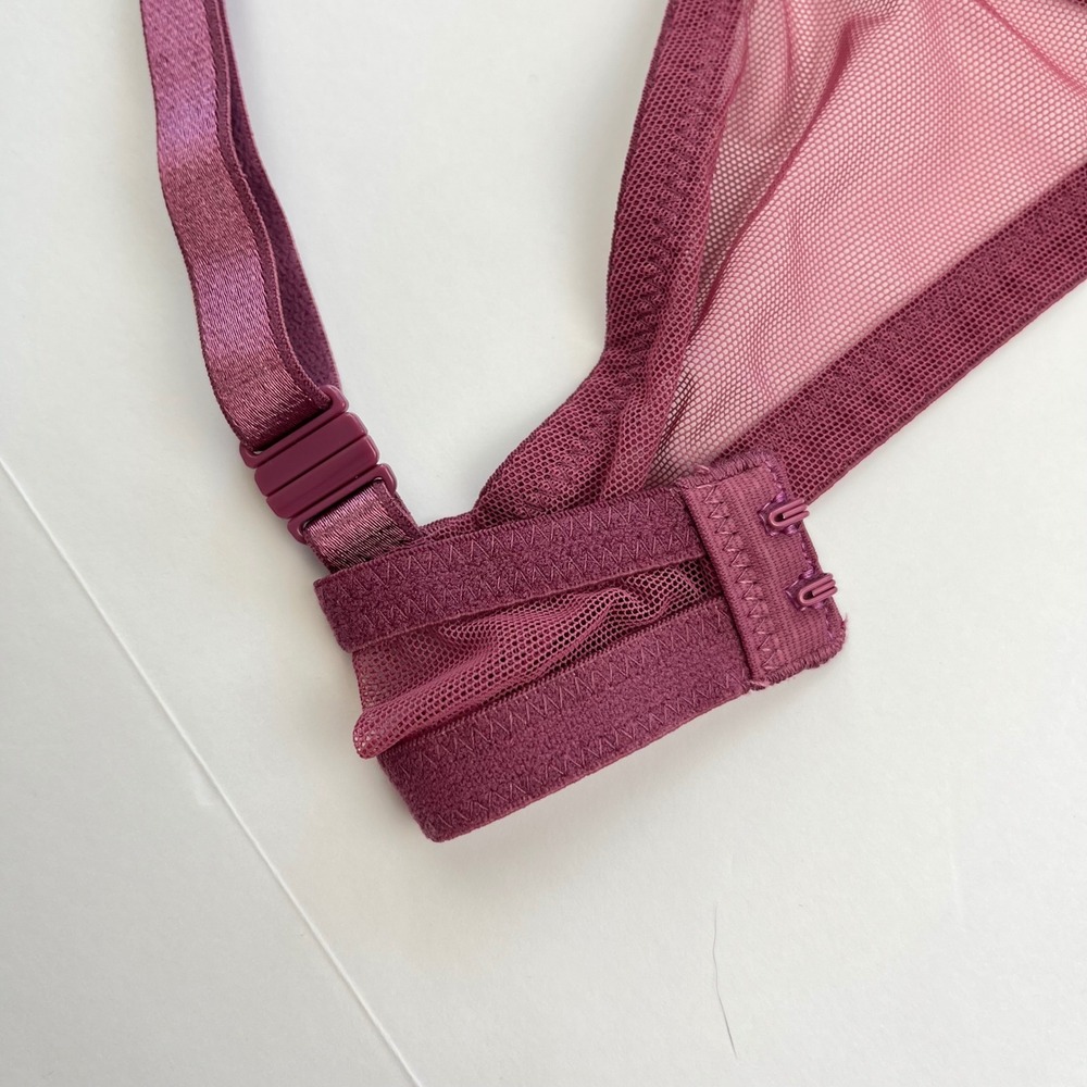 Victoria's Secret Lined Demi Bra 38B Plum Purple Gold Metallic Floral Lace Mesh - Picture 5 of 11